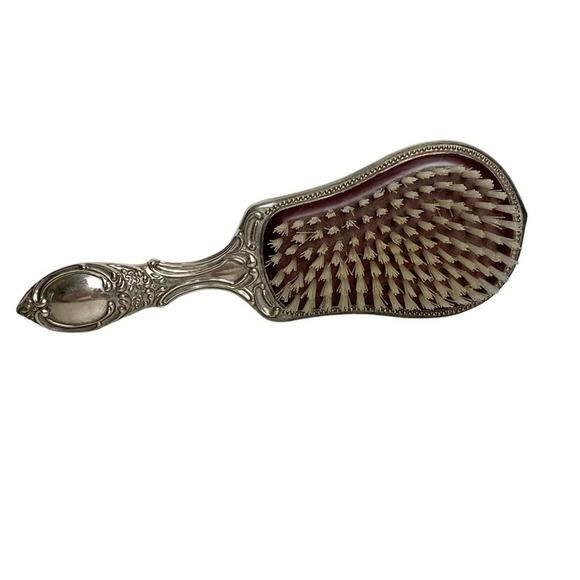 Vintage mirror and brush vanity set silver plated Art Nouveau Repousse 9” - Picture 3 of 5